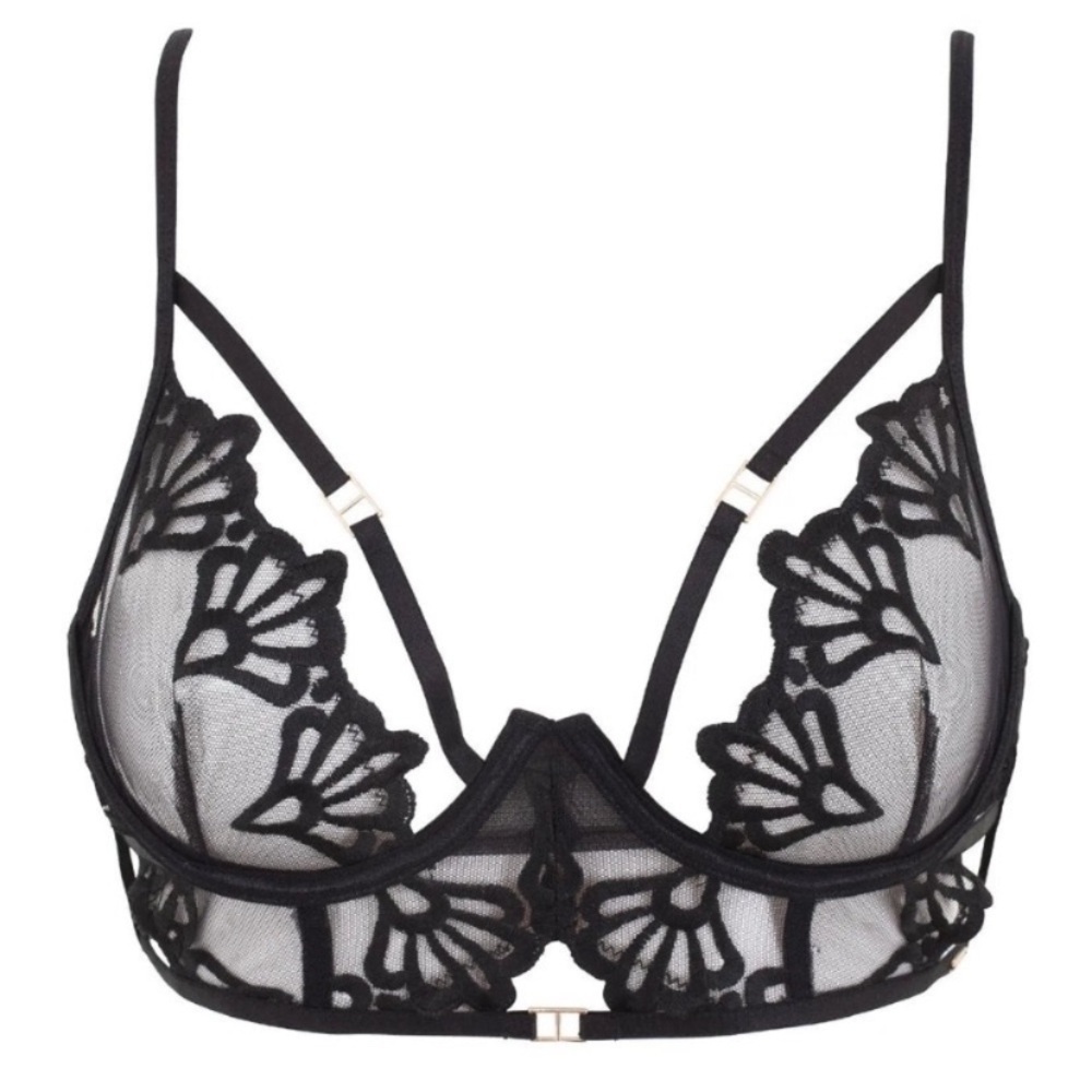 New! Bluebella delight semi-open cup Black Floral Mesh Bra 1826